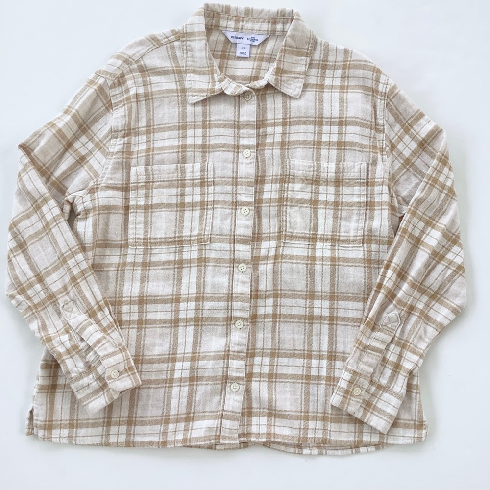 Old Navy Tan Boyfriend Flannel Shirt